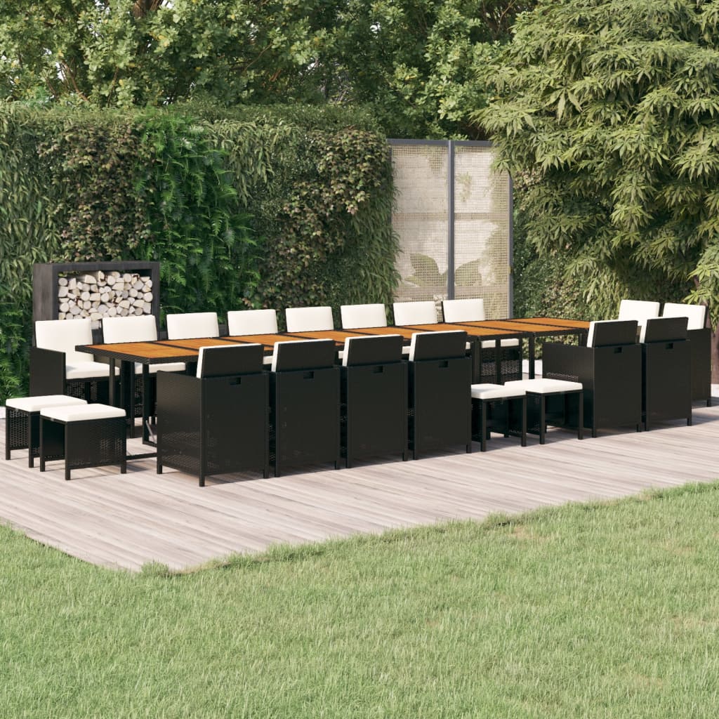 Set de comedor jardín 21 pzas con cojines ratán sintético negro vidaXL