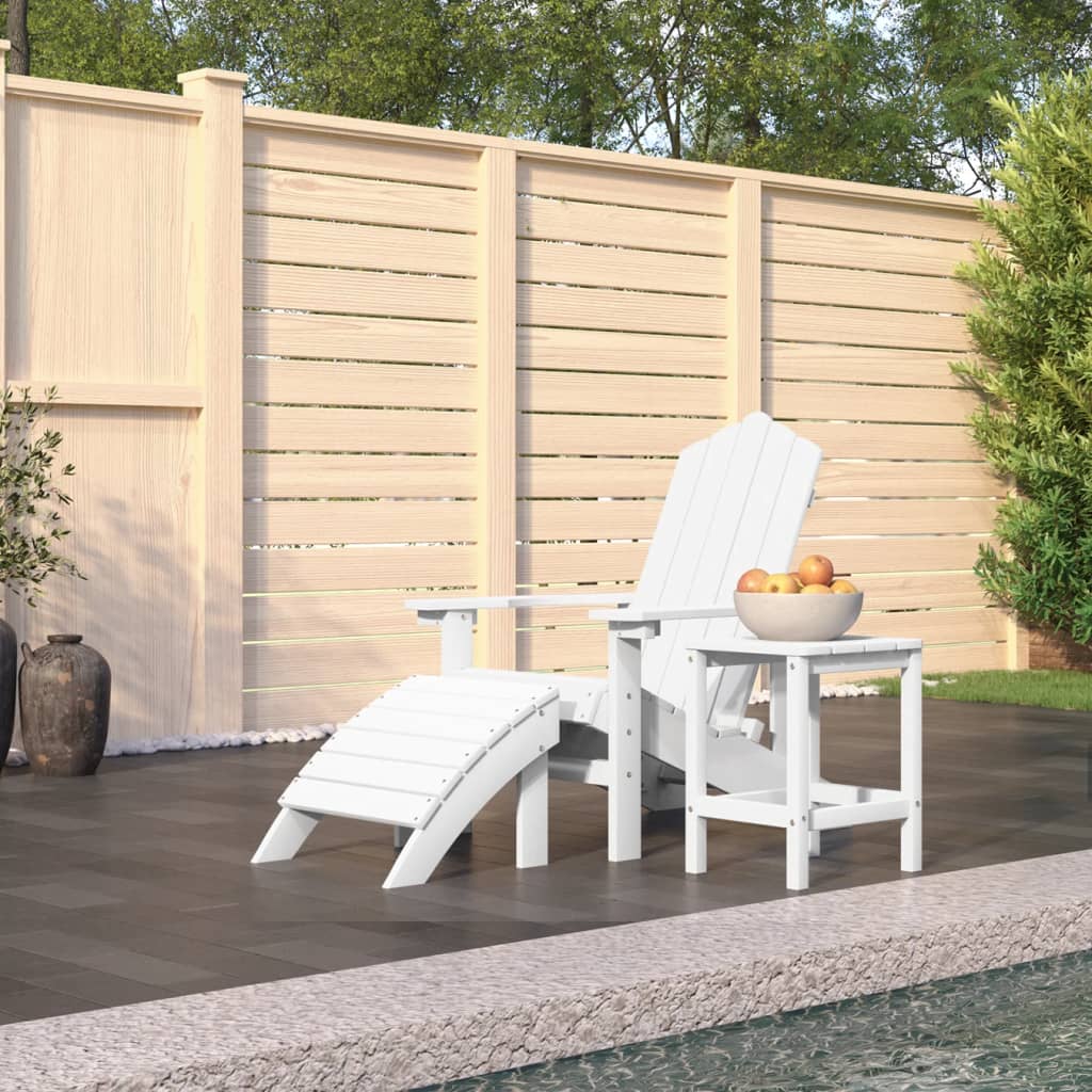 Vetonek Silla de jardín Adirondack con reposapiés y mesa HDPE blanco