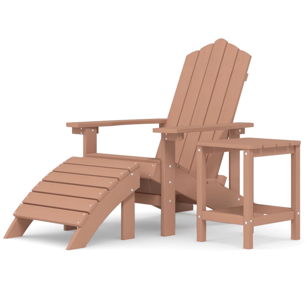 Silla de jardín Adirondack con reposapiés y mesa HDPE marrón