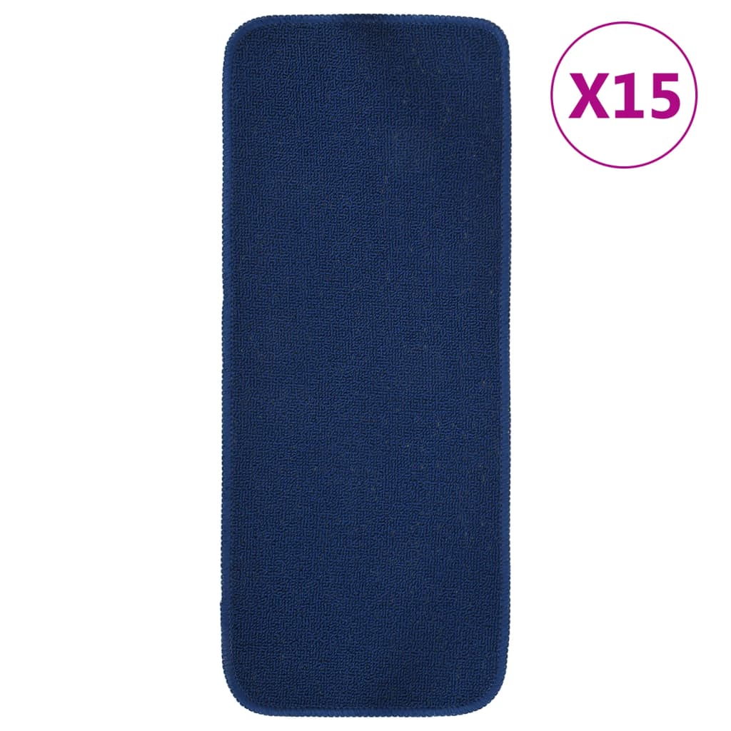 Alfombrilla de escalera 15 uds azul marino rectangular 60x25 cm