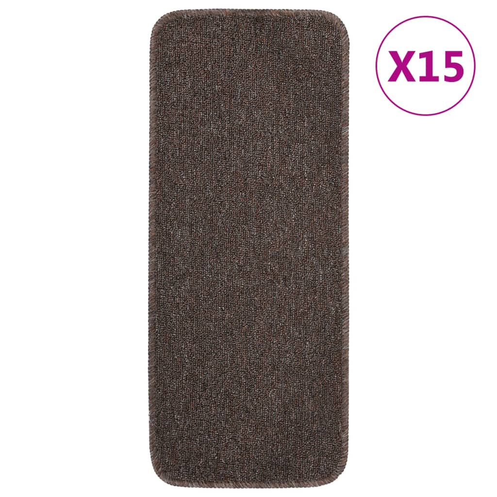 Vetonek Alfombrillas de escalera 15 uds marrón rectangular 60x25 cm