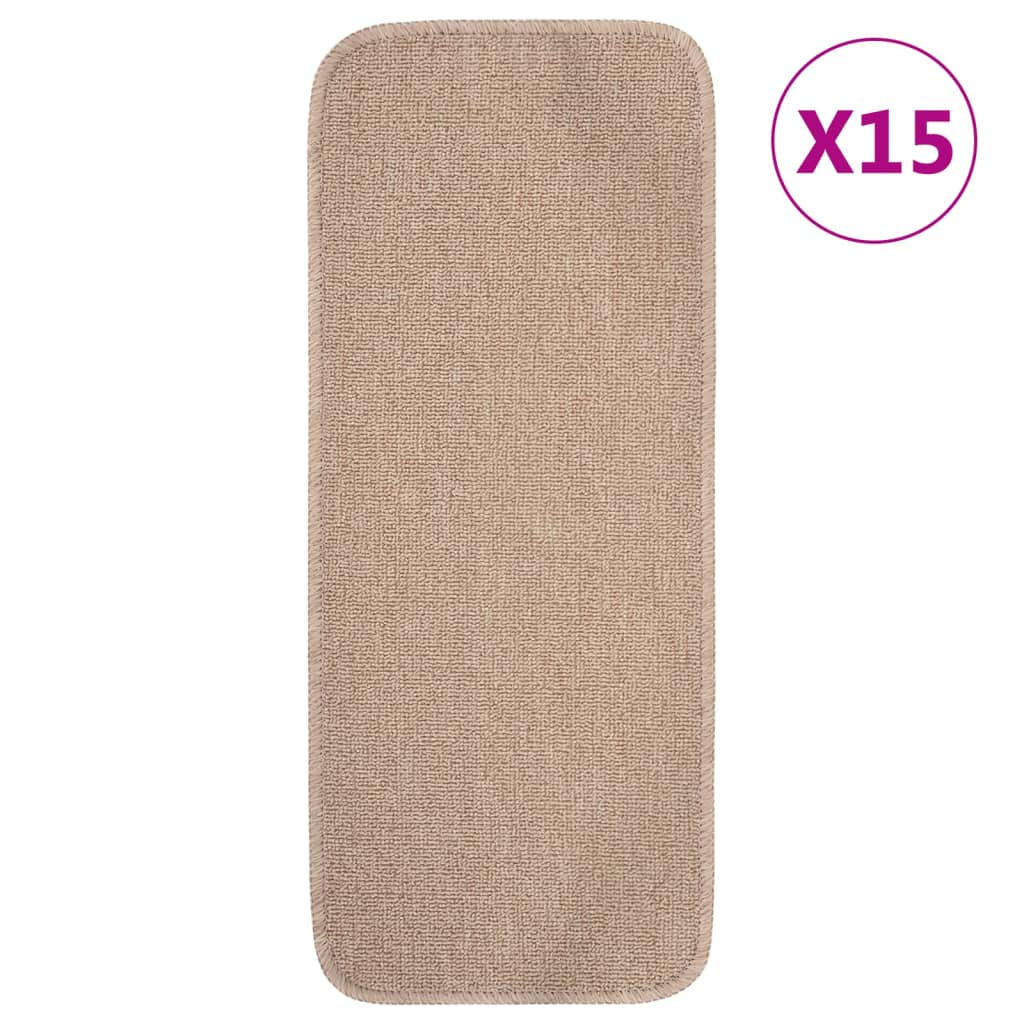 Vetonek Alfombrillas de escalera 15 uds beige rectangular 60x25 cm