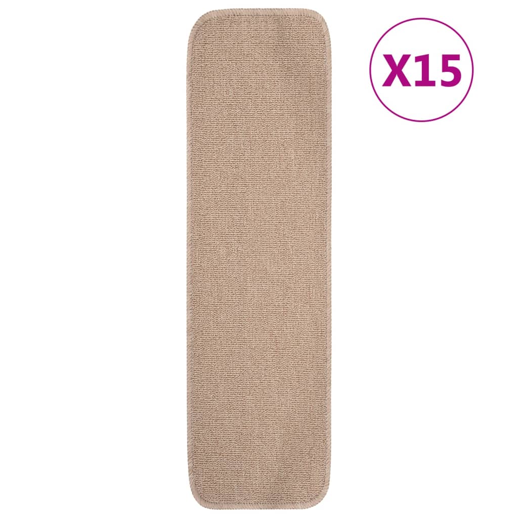 Alfombrillas de escalera 15 uds beige rectangular 75x20 cm