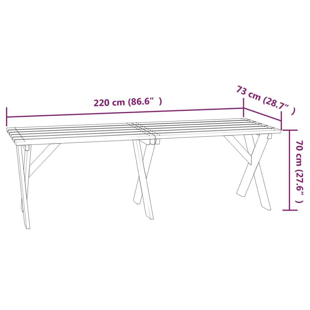 Impregnated pine garden table 220x73x70 cm