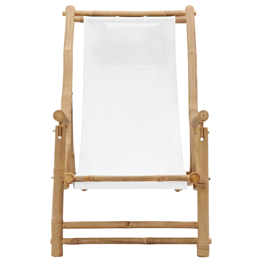 Silla de playa de bambú y lona blanco crema vidaXL