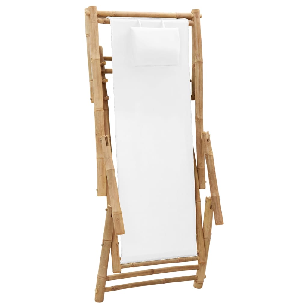 Silla de playa de bambú y lona blanco crema vidaXL