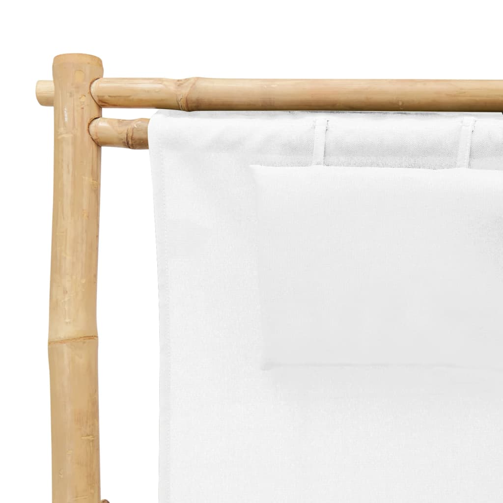 Silla de playa de bambú y lona blanco crema vidaXL