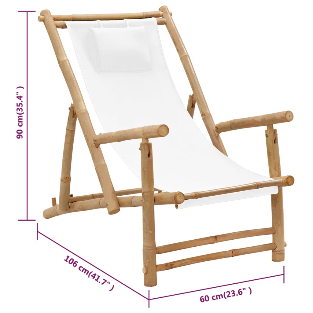 Silla de playa de bambú y lona blanco crema vidaXL