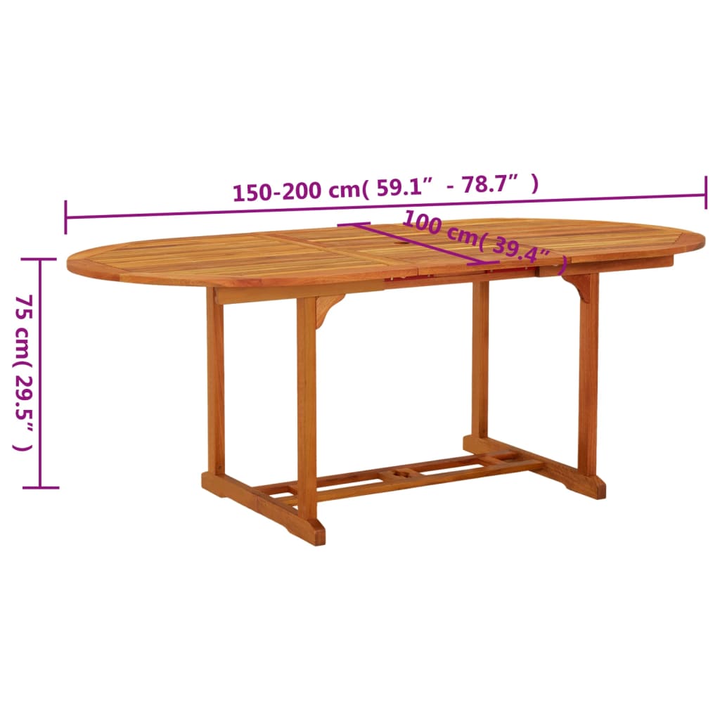 Mesa de jardín madera maciza de eucalipto 200x100x75 cm