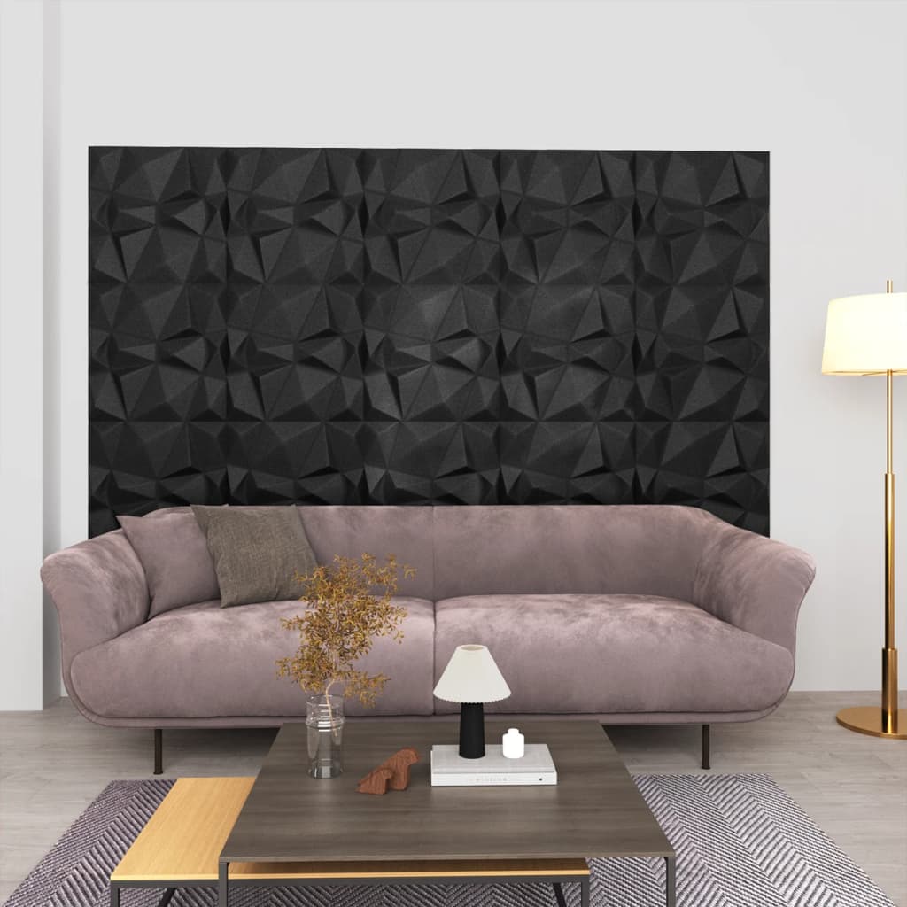 Vetonek Paneles de pared 3D 24 unidades negro diamante 6 m² 50x50 cm