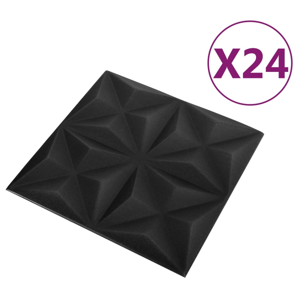 Paneles de pared 3D 24 unidades negro origami 6 m² 50x50 cm - Vetonek