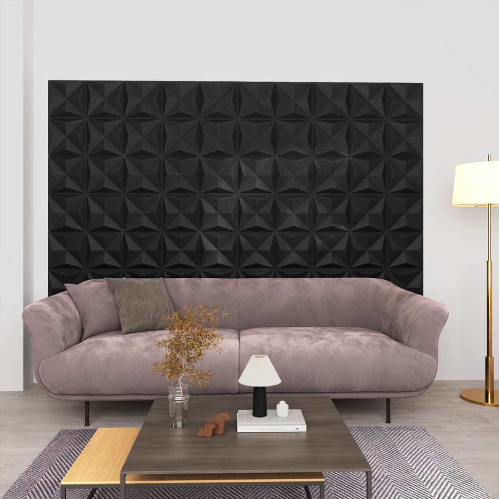 Vetonek Paneles de pared 3D 24 unidades negro origami 6 m² 50x50 cm