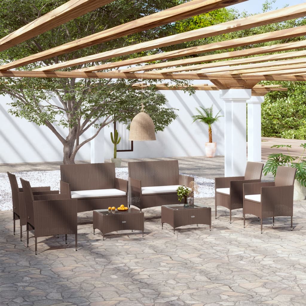 Vetonek Set muebles de jardín 8 pzas y cojines ratán sintético marrón