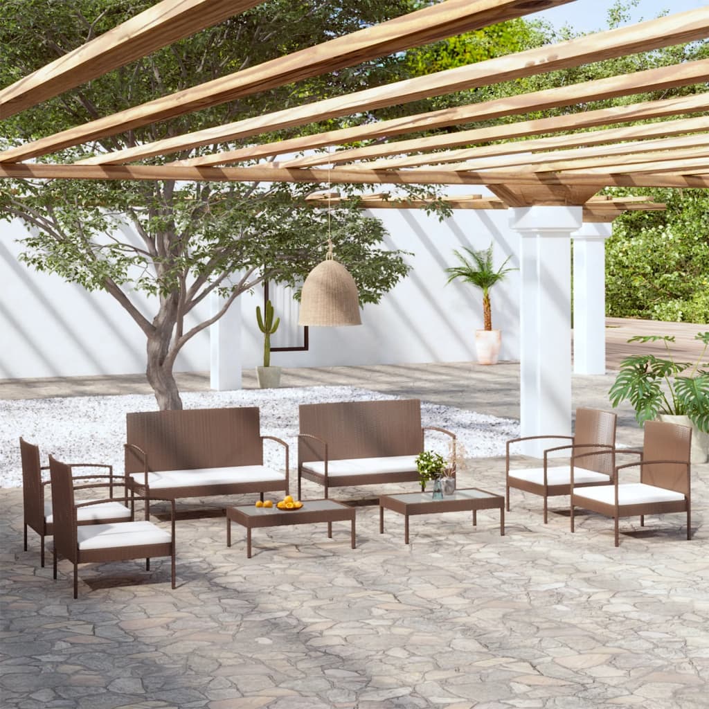 Vetonek Set muebles de jardín 8 piezas y cojines ratán sintético marrón