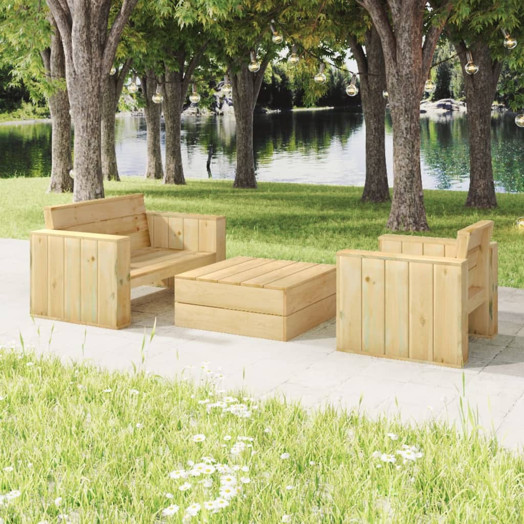 Vetonek Set de muebles de jardín 3 pzas madera maciza pino impregnada