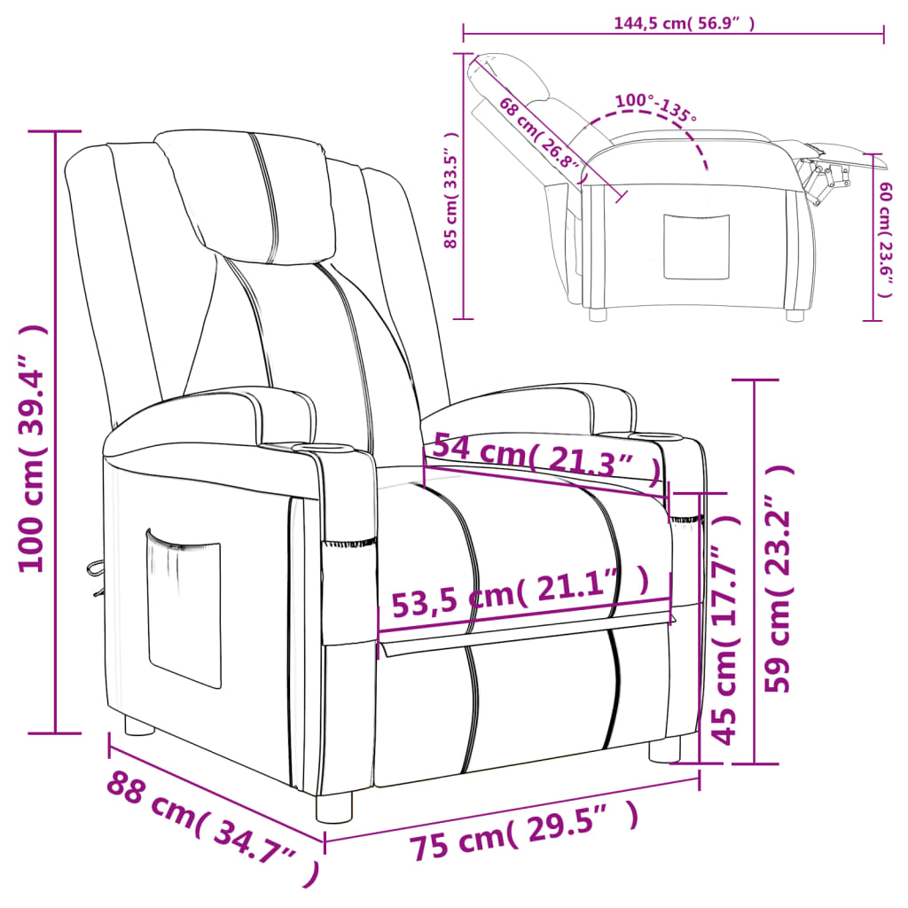 Sillón reclinable de tela crema