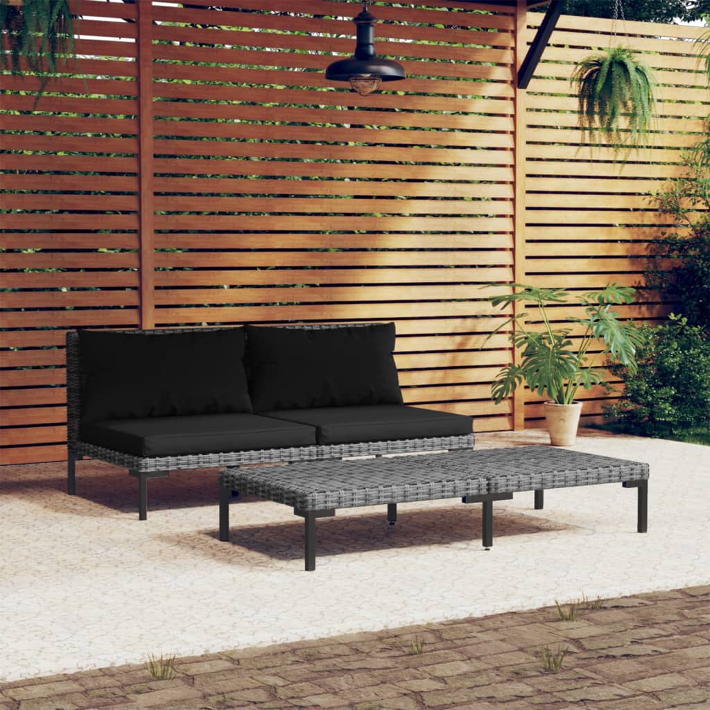 Vetonek Muebles jardín 3 pzas ratán sintético semicircular gris oscuro