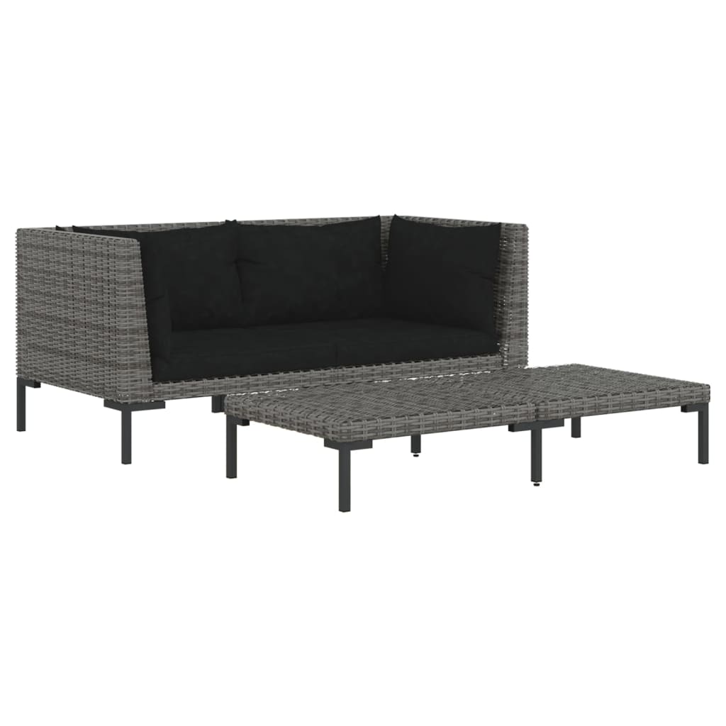 Muebles jardín 3 pzas ratán sintético semicircular gris oscuro vidaXL