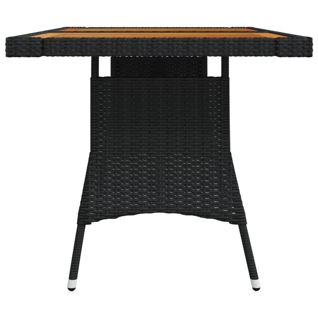 Mesa de jardín ratán PE y acacia maciza negro 130x70x72 cm