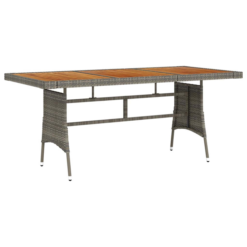 Vetonek Mesa de jardín ratán PE y acacia maciza gris 160x70x72 cm