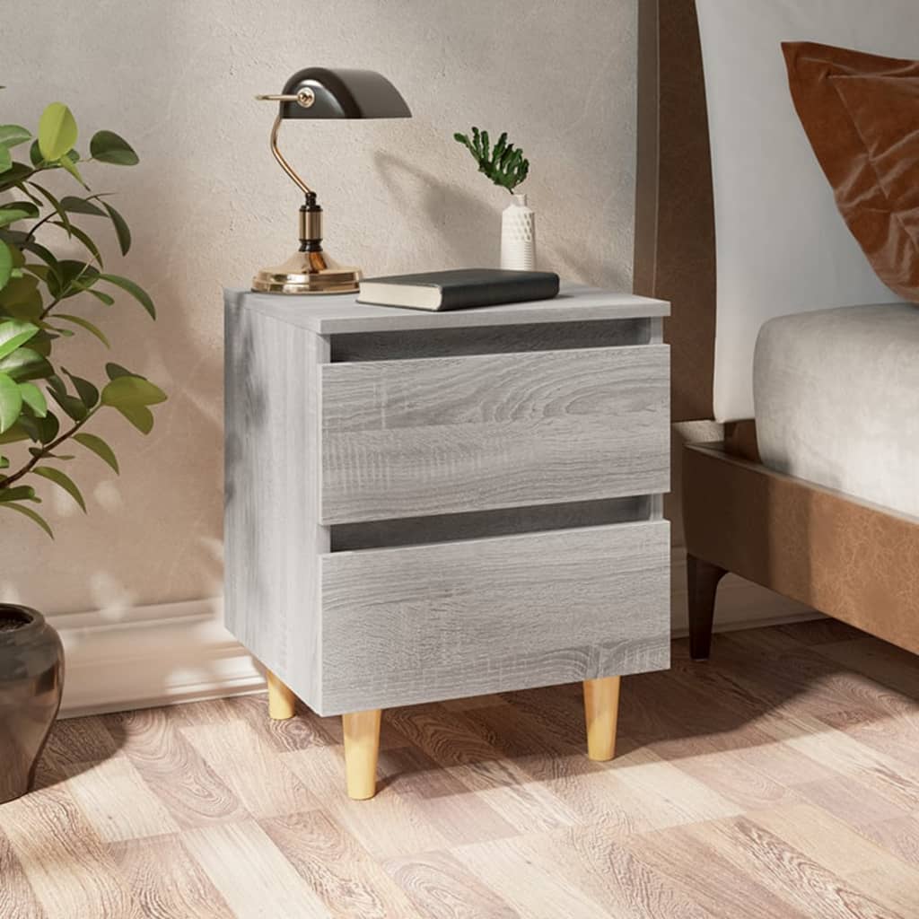 Vetonek Mesita de noche patas de madera maciza gris Sonoma 40x35x50 cm