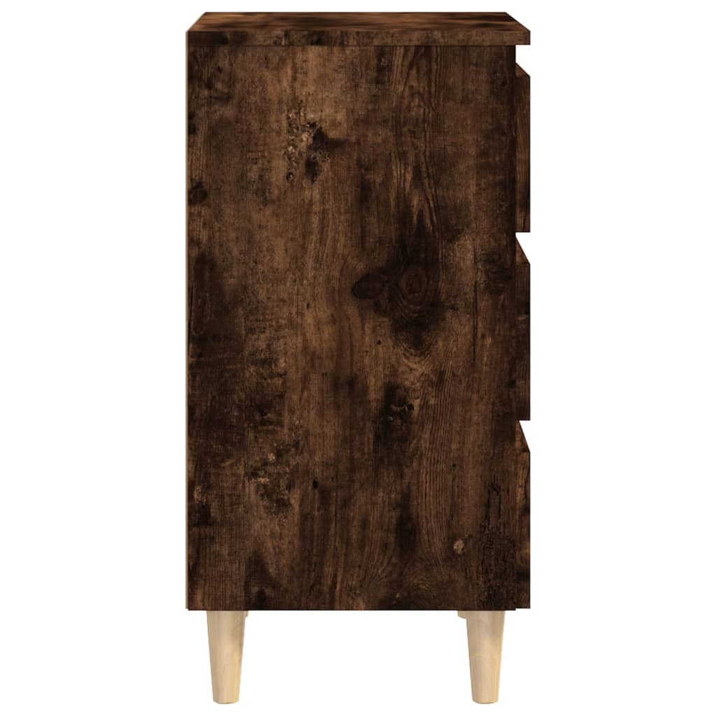 Mesita de noche patas madera maciza roble ahumado 40x35x69 cm - Vetonek