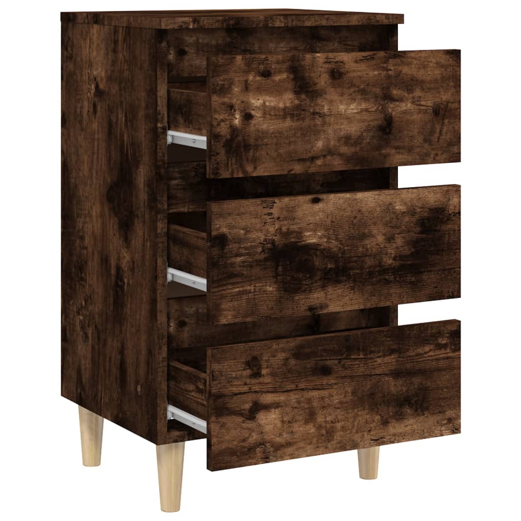 Mesita de noche patas madera maciza roble ahumado 40x35x69 cm - Vetonek