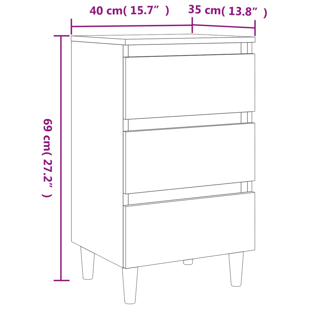 Mesita de noche patas madera maciza roble ahumado 40x35x69 cm vidaXL