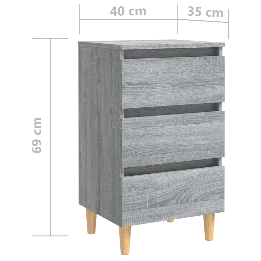 Mesita de noche con patas madera maciza gris Sonoma 40x35x69 cm vidaXL