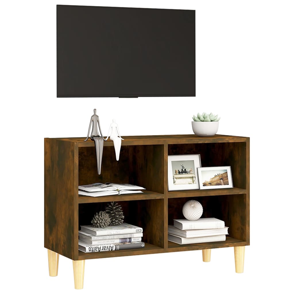 TV cabinet Smoked oak wooden legs 69.5x30x50 cm