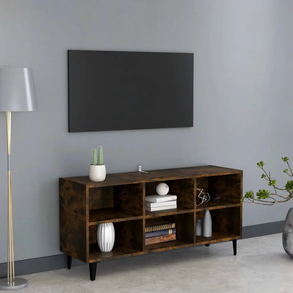 Vetonek Mueble de TV con patas de metal roble ahumado 103,5x30x50 cm