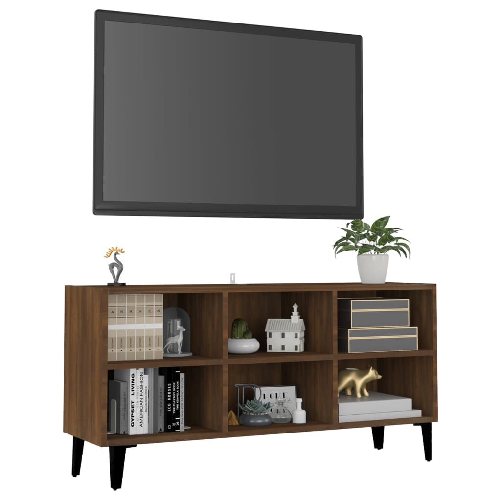 Mueble de TV con patas de metal marrón roble 103,5x30x50 cm vidaXL