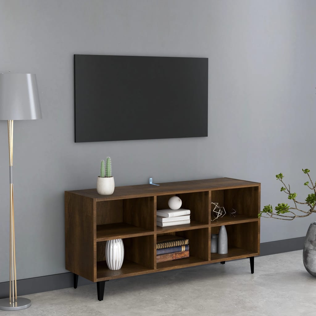 Vetonek Mueble de TV con patas de metal marrón roble 103,5x30x50 cm