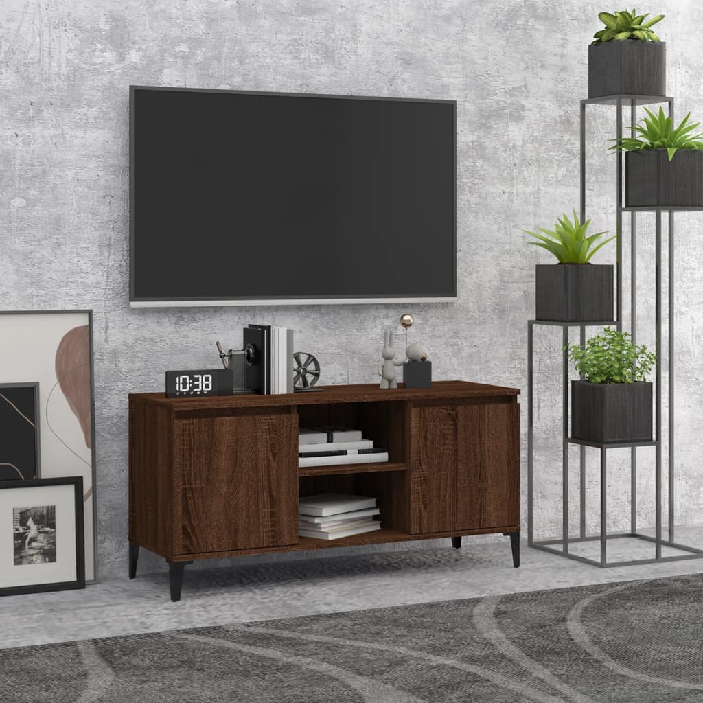 Vetonek Mueble de TV con patas de metal marrón roble 103,5x35x50 cm