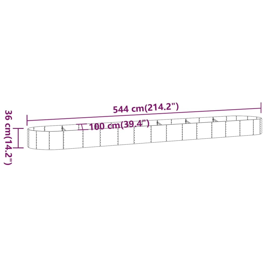 Gardinera Arriorate Stahlbeschichtung braunes Pulver 544x100x36cm