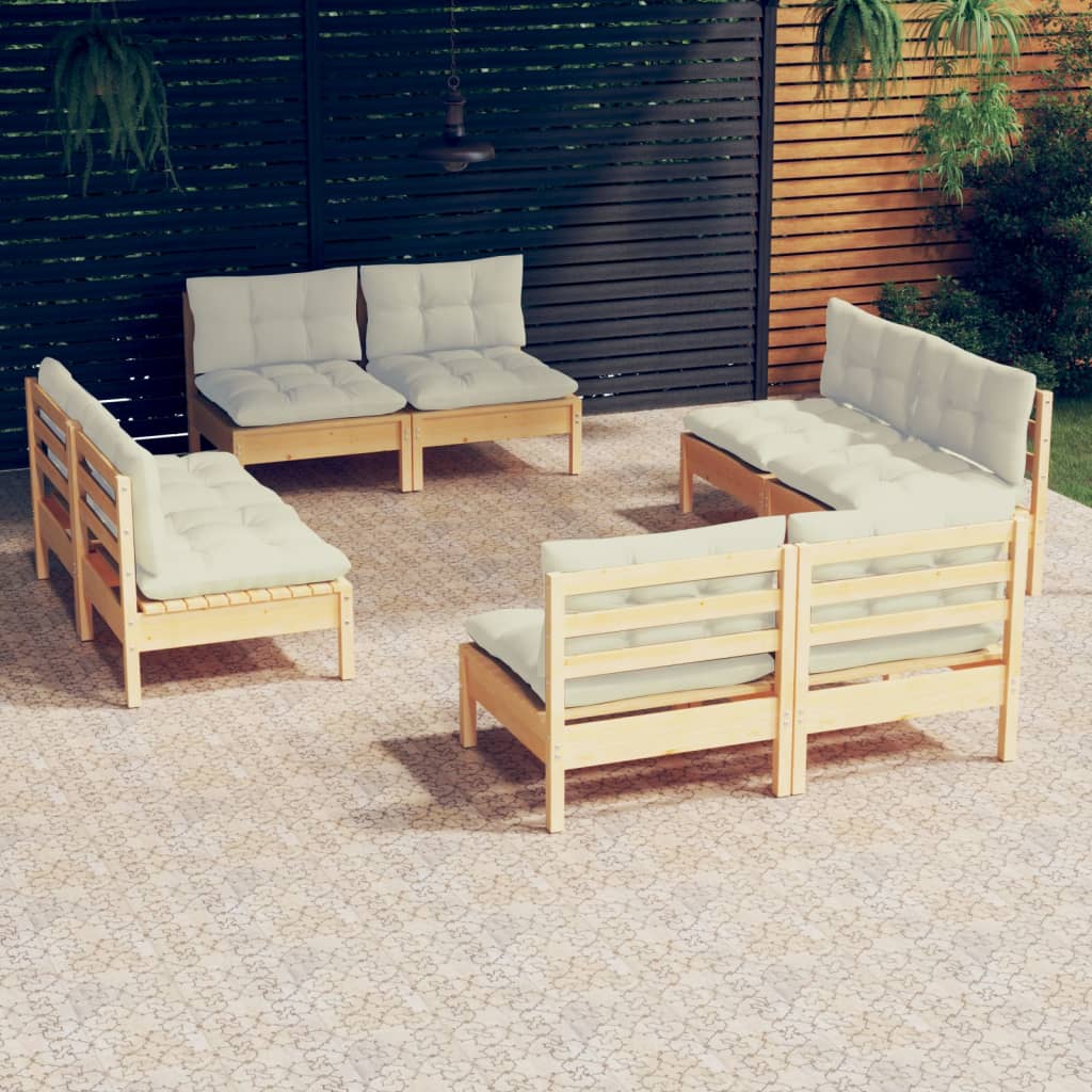 Vetonek Muebles de jardín 8 piezas cojines madera de pino color crema