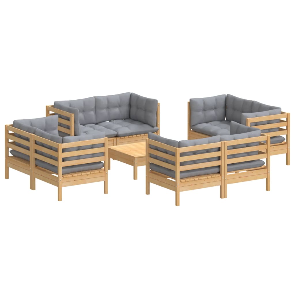 Ensemble de meubles de jardin et coussins de pin en bois gris