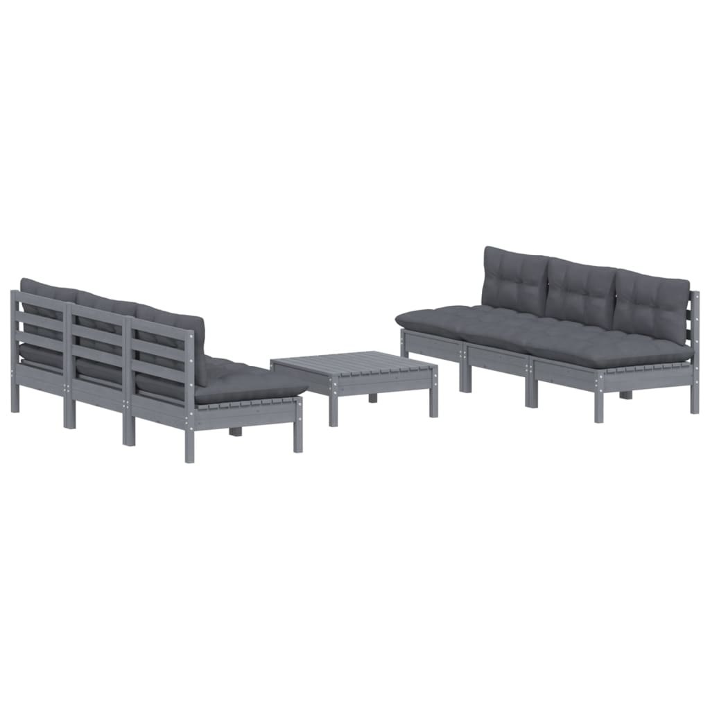 Garden furniture 7 pcs with cushions anthracite pine wood