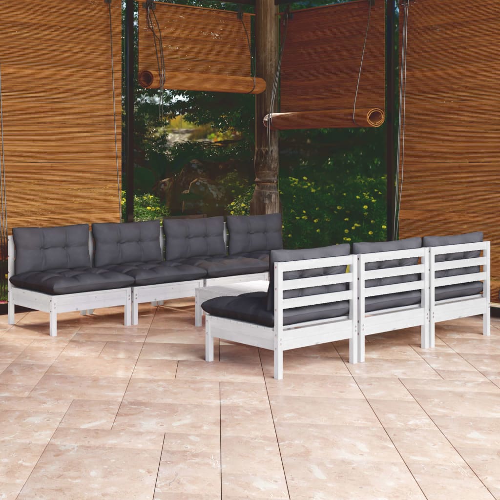 Vetonek Muebles de jardín 8 piezas con cojines antracita madera pino