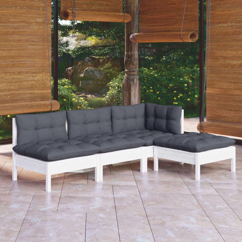 Vetonek Muebles de jardín 4 pzas con cojines blanco madera de pino