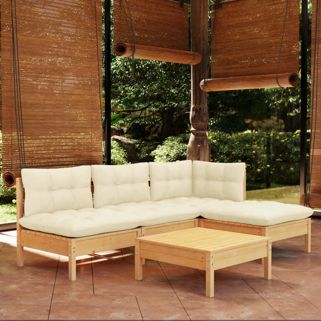 Vetonek Muebles de jardín 5 piezas cojines madera de pino crema