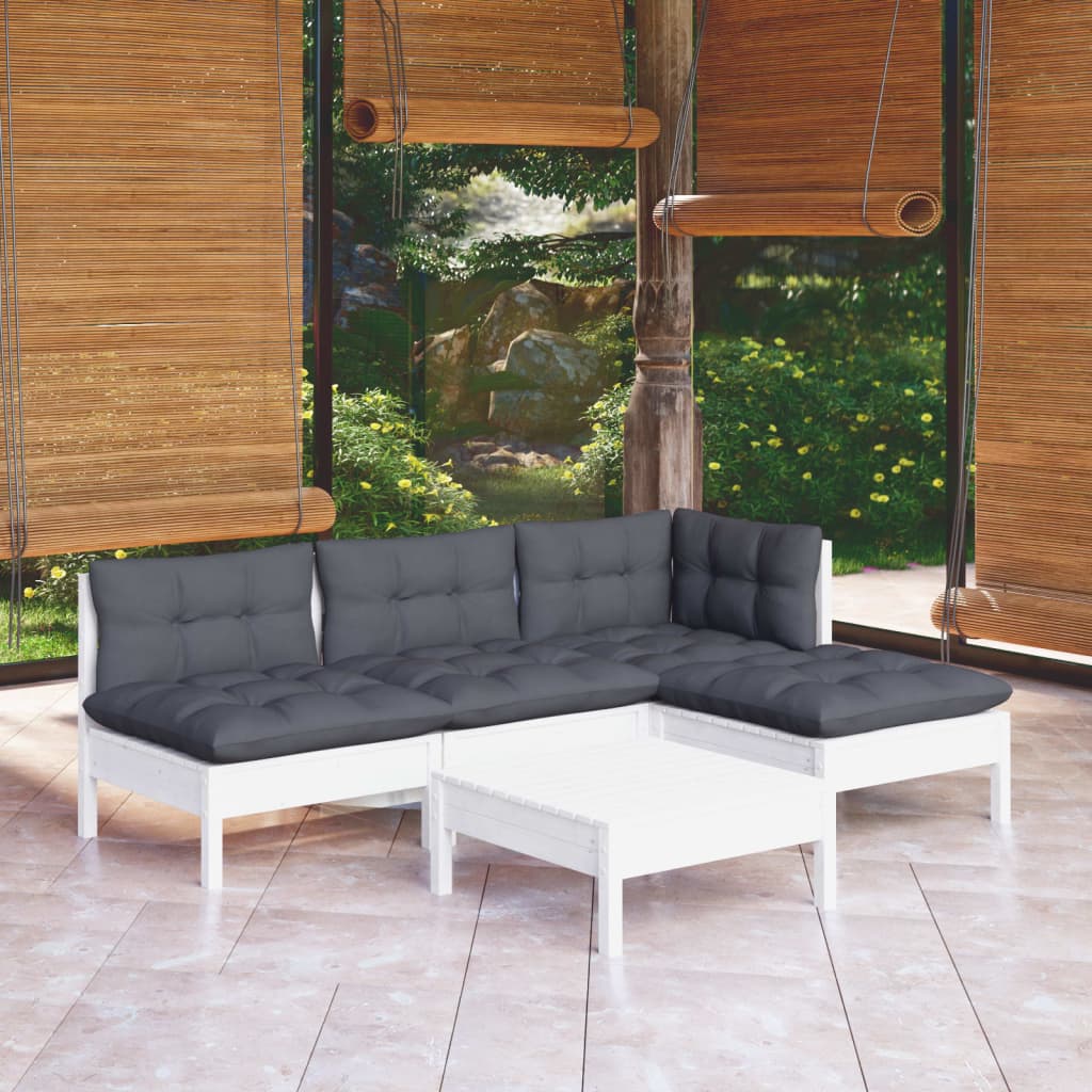 Vetonek Muebles de jardín 5 pzas con cojines blanco madera de pino