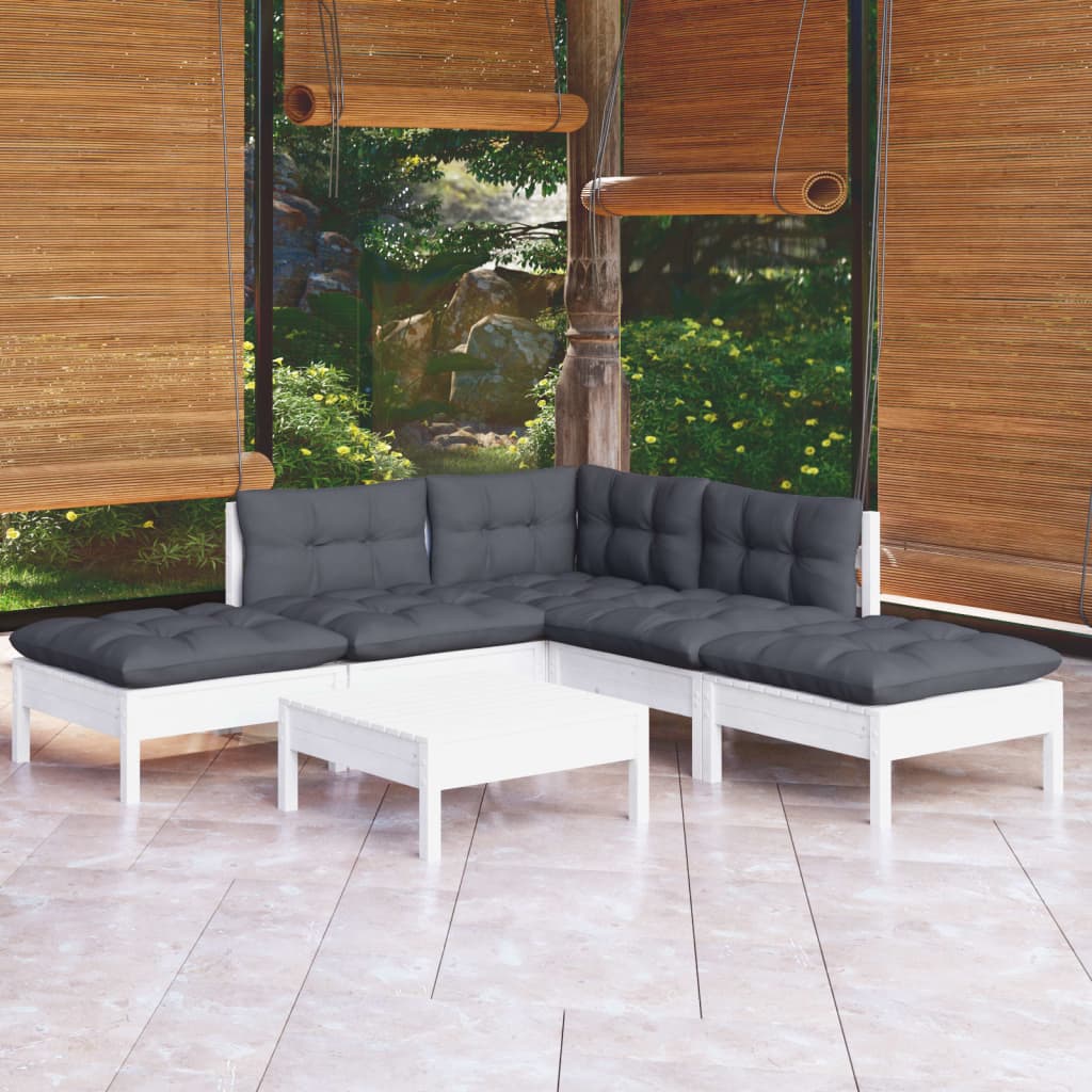 Vetonek Muebles de jardín 6 pzas con cojines blanco madera de pino