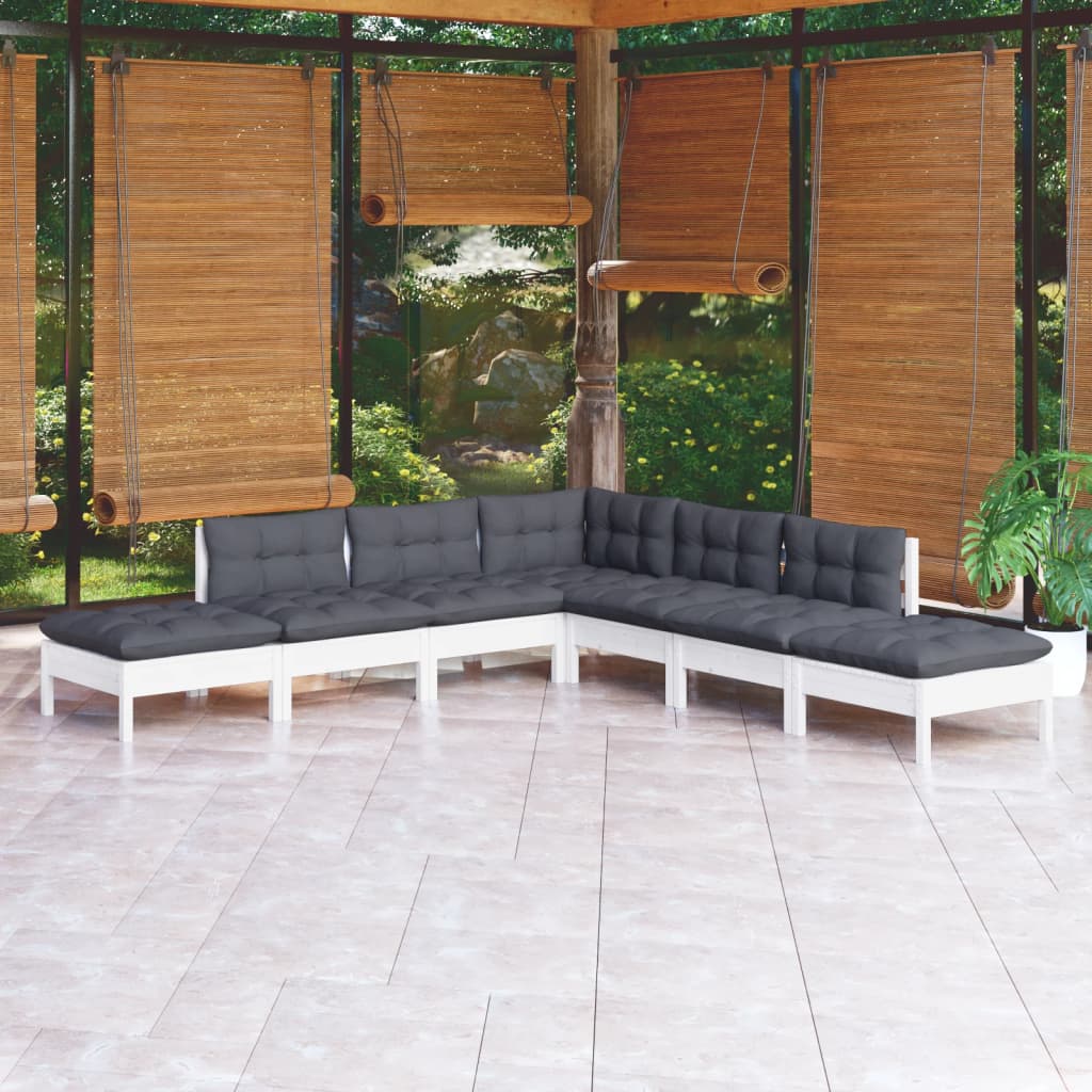 Vetonek Muebles de jardín 7 pzas con cojines blanco madera de pino