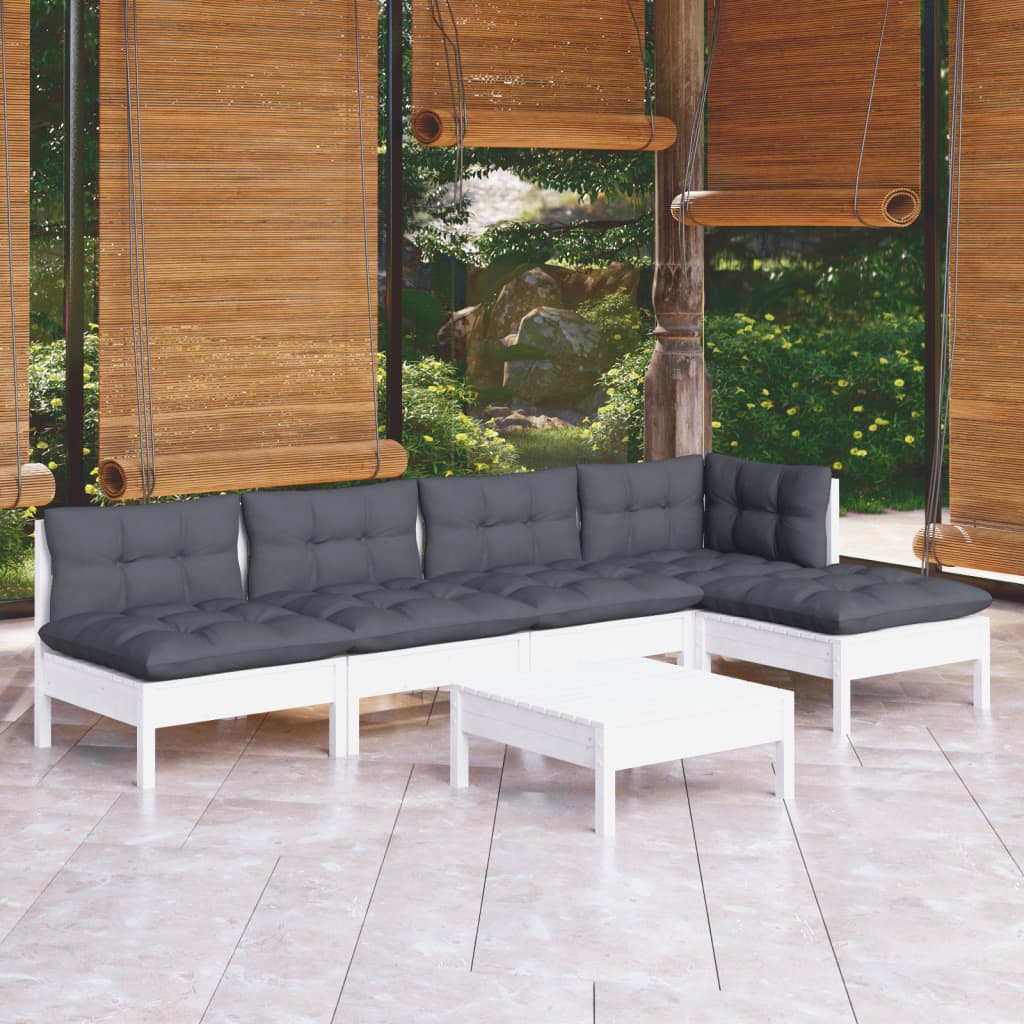 Vetonek Muebles de jardín 6 pzas con cojines blanco madera de pino