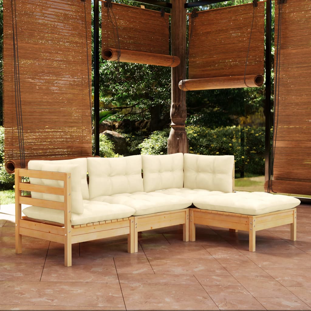 Vetonek Muebles de jardín 4 piezas con cojines madera de pino crema