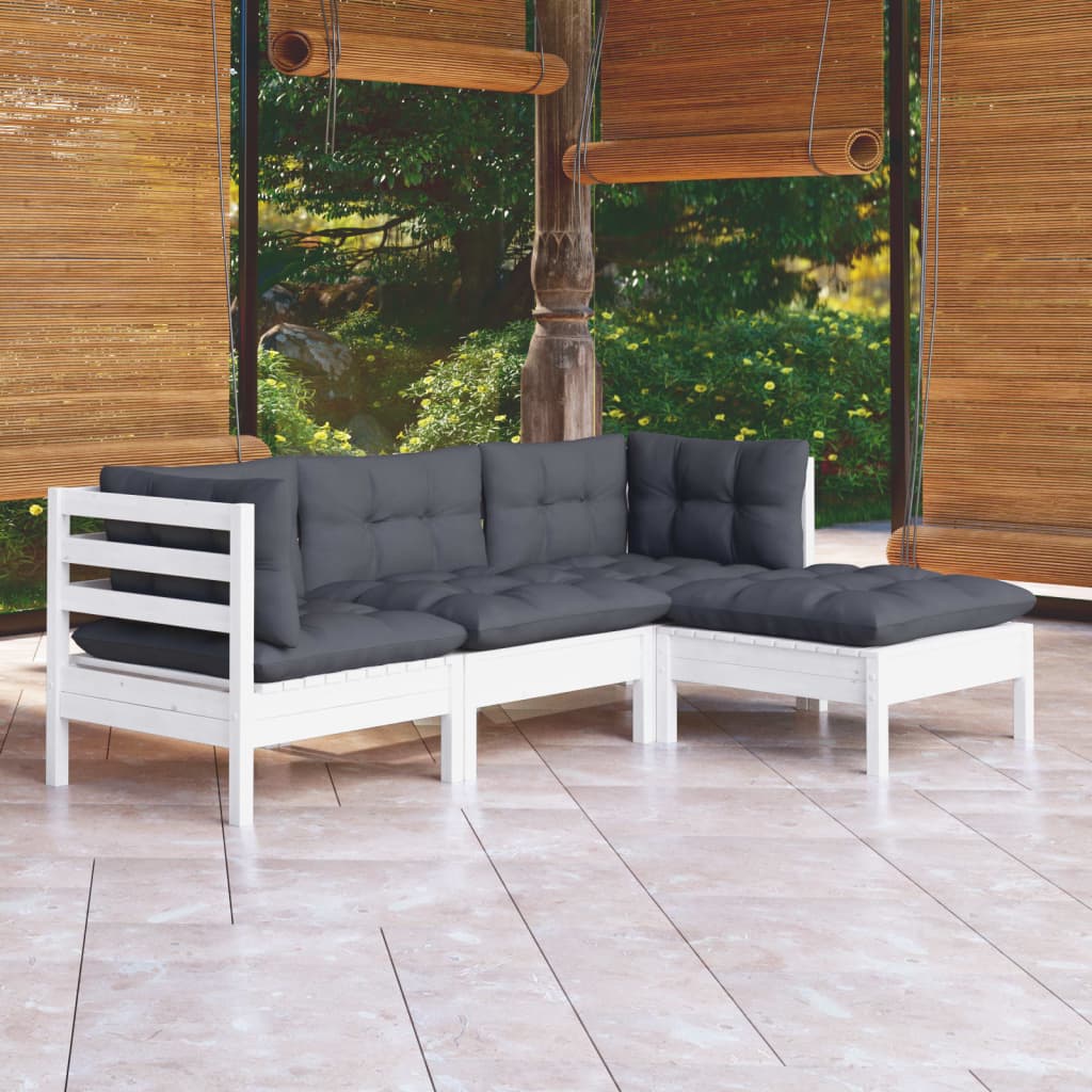 Vetonek Muebles de jardín 4 pzas con cojines blanco madera de pino