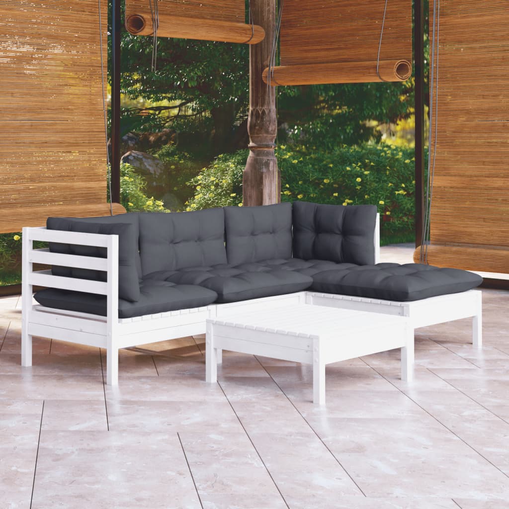 Vetonek Muebles de jardín 5 pzas con cojines blanco madera de pino