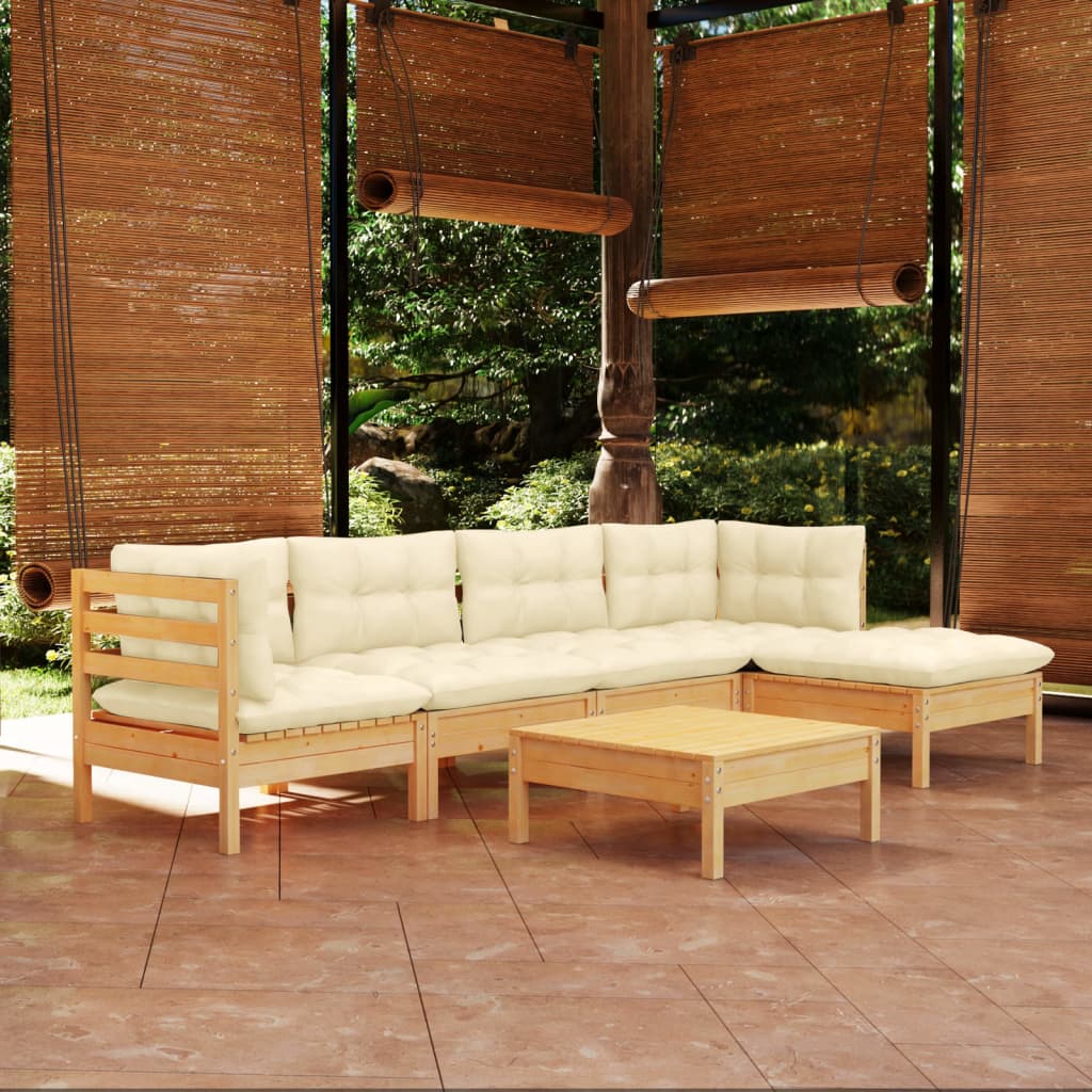 Vetonek Muebles de jardín 6 piezas cojines madera de pino color crema