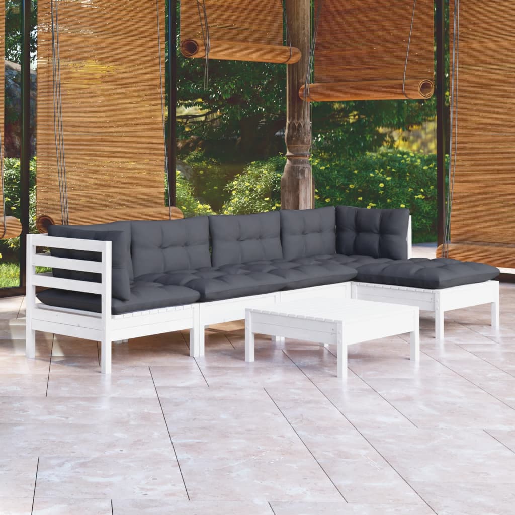 Vetonek Muebles de jardín 6 pzas con cojines blanco madera de pino